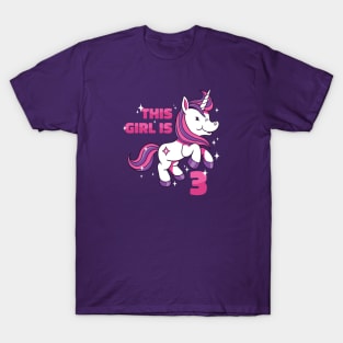 Cute Unicorn Birthday | This Girl Is Now 3 T-Shirt